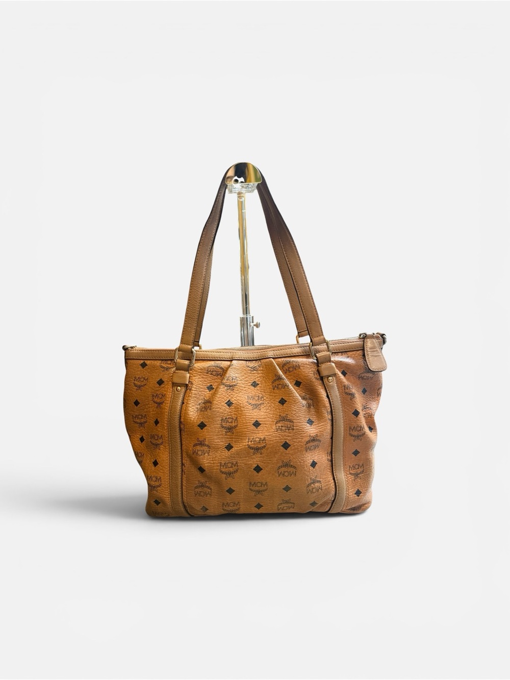 MCM Cognac Visetos Logo Shoulder Tote w/ COA - Picture 2 of 12